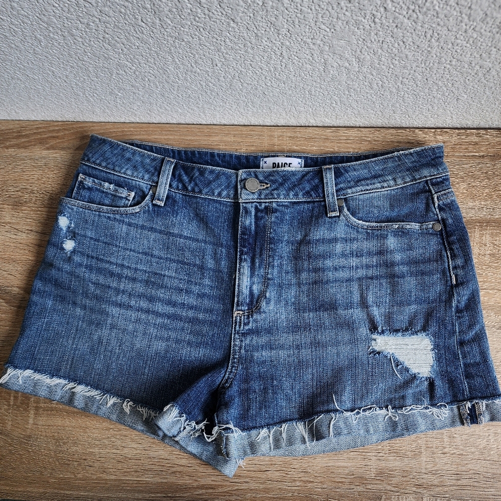 PAIGE Jimmy Jimmy Short Cut Off Rolled Hem Denim Distress Jean Shorts 31